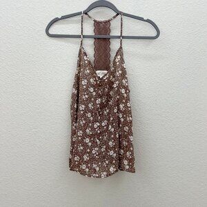 Sweet Wanderer Floral Lace Trim Sleeveless Tank Top Blouse Shirt Womens sz Small
